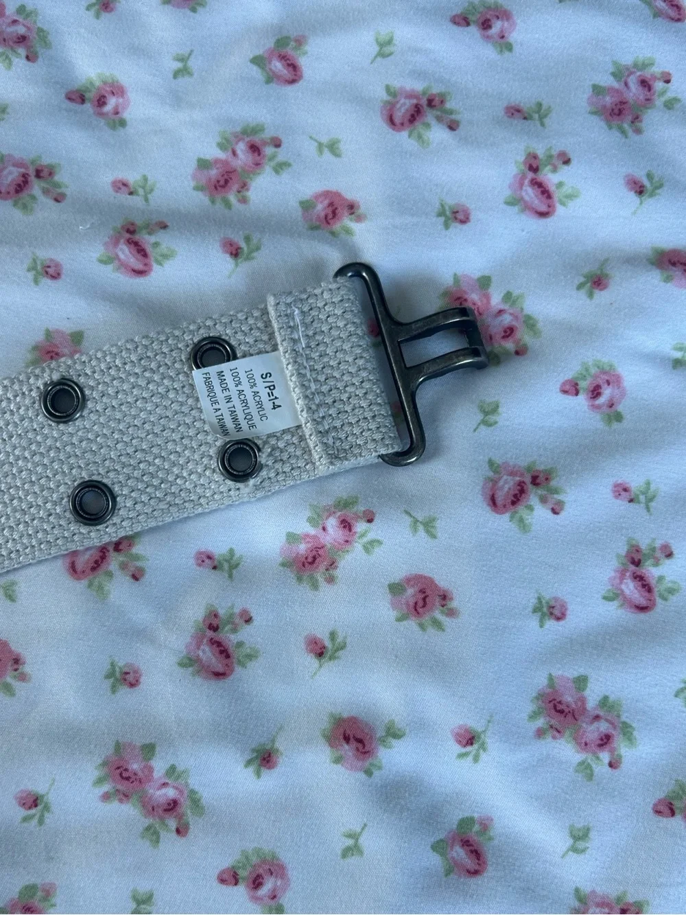 Textured Ivory Grommet Belt with Gunmetal Hardware